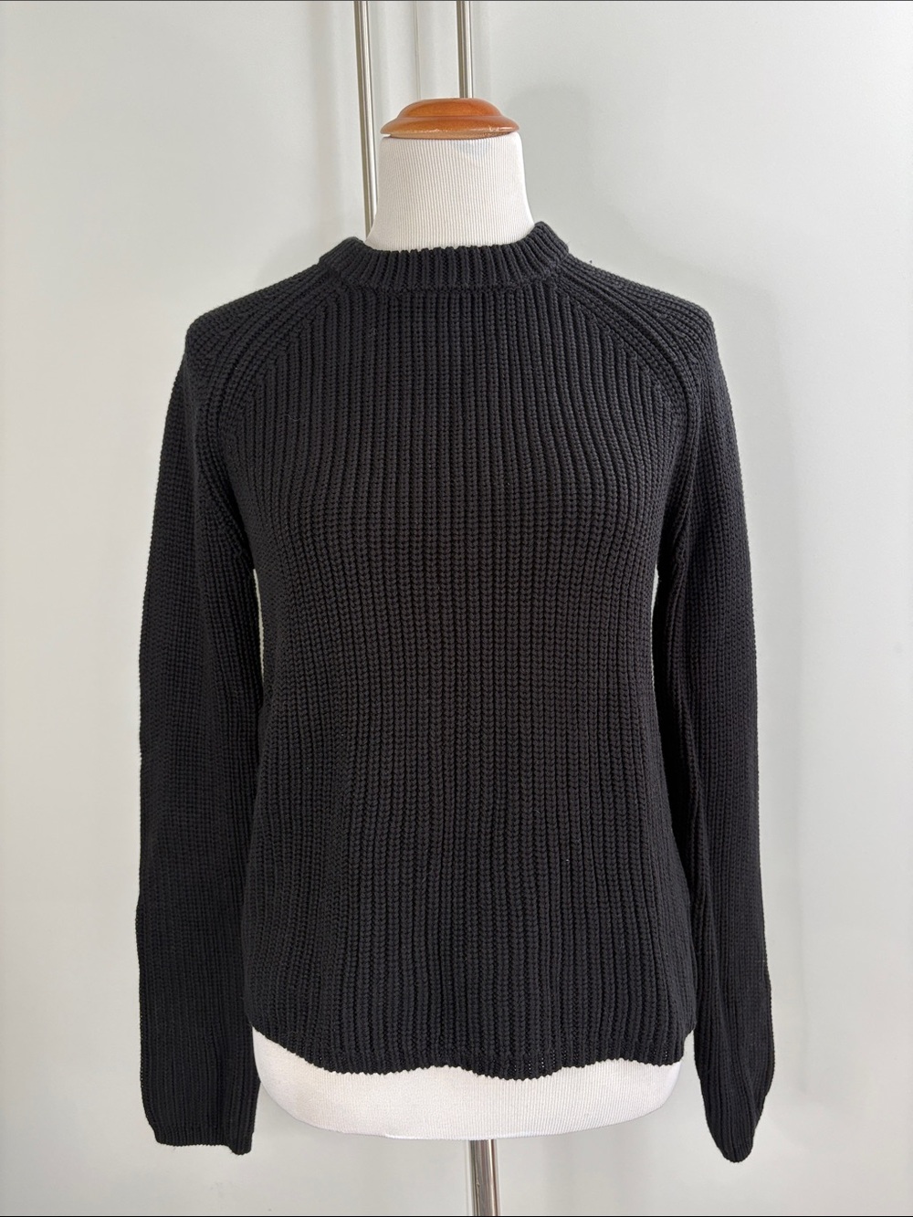 525 America 100% Cotton Black Ribbed Crewneck Raglan Sweater L